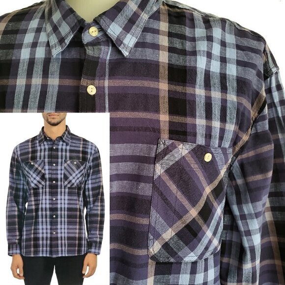 Jachs NWT Classic Plaid Cotton Linen Blend Long Sleeve Shirt 2XL - Picture 1 of 16